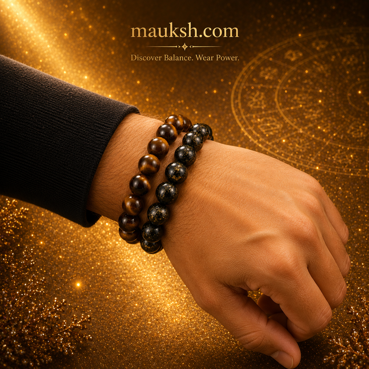 Original Tiger Eye & Pyrite Bracelet Combo for Wealth, Protection & Confidence | Natural Crystals | Certified | Mauksh