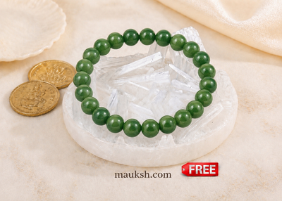 Original Green Jade Bracelet with Free Raw Selenite Plate for Luck, Prosperity & Growth | Natural Crystal | Certified | Mauksh