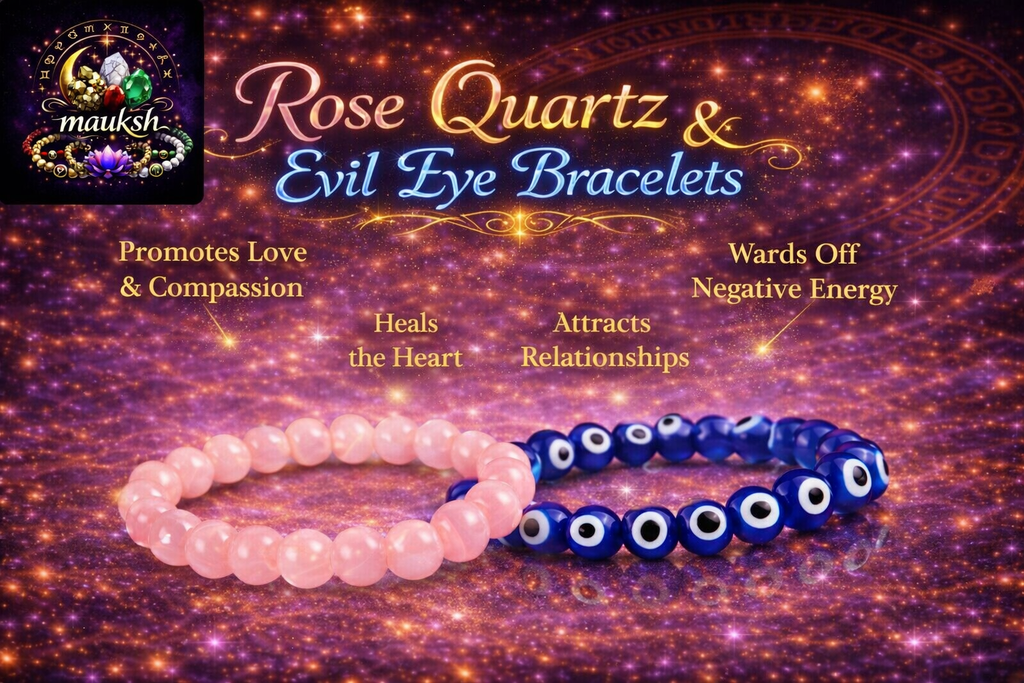 Rose Quartz & Evil Eye Bracelet Combo for Love & Protection | Certified | Mauksh