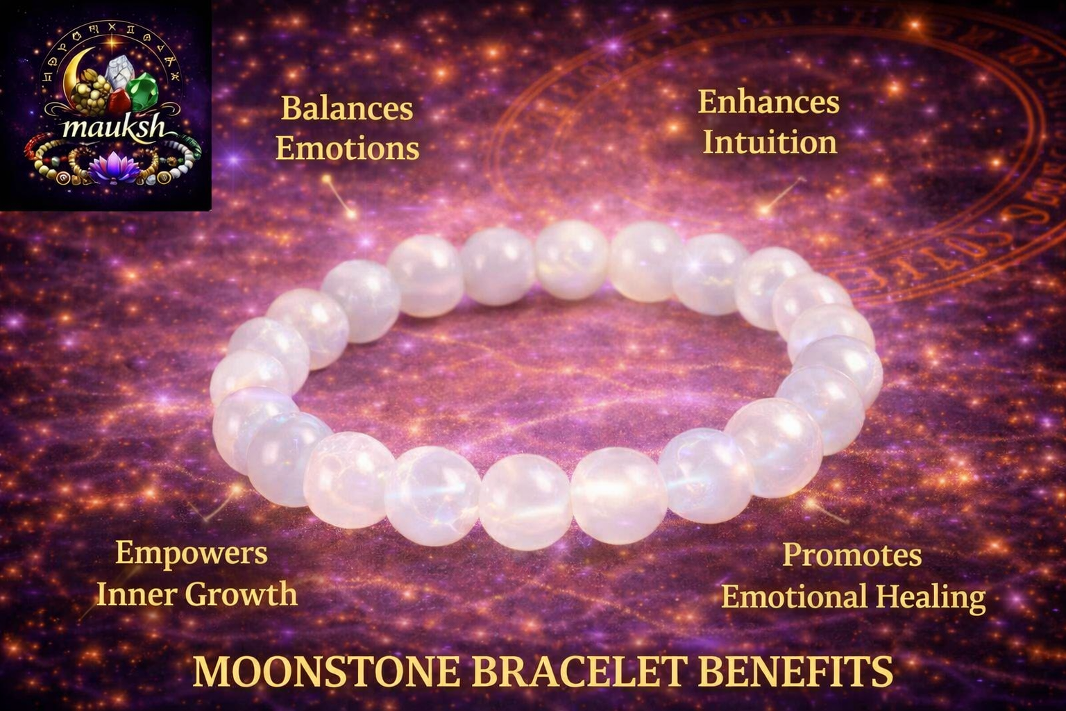 Moonstone Bracelet for Emotional Balance & Inner Peace | Natural Crystal | Certified | Mauksh