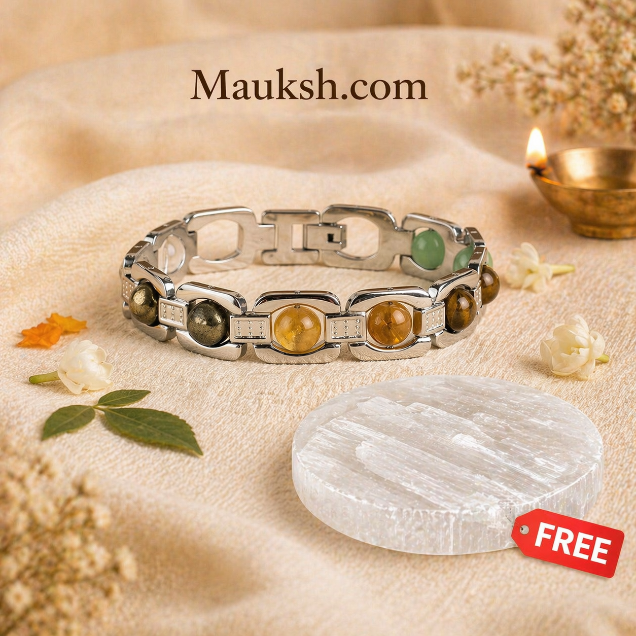 Original Money Magnet Bracelet with Free Raw Selenite Plate for Wealth, Luck & Success | Certified | Mauksh
