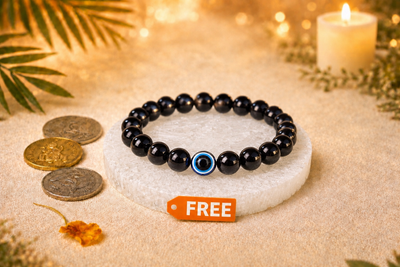 Original Evil Eye Black Obsidian with Free Raw Selenite Plate for Strength & Stability | Natural Crystal | Certified | Mauksh