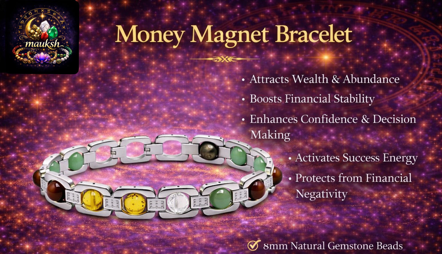 Money Magnet Clasp Bracelet for Wealth, Luck & Success | Certified | Mauksh