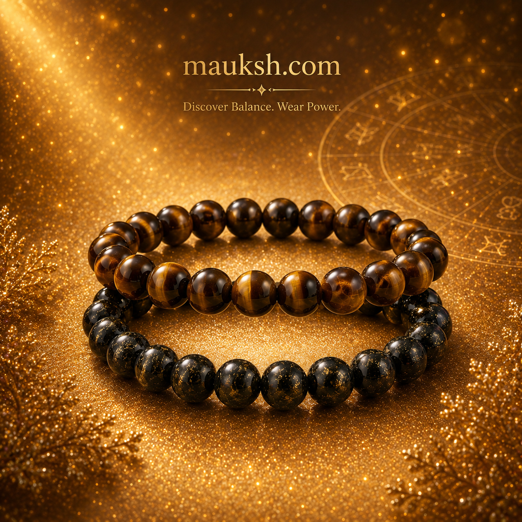 Original Tiger Eye & Pyrite Bracelet Combo for Wealth, Protection & Confidence | Natural Crystals | Certified | Mauksh