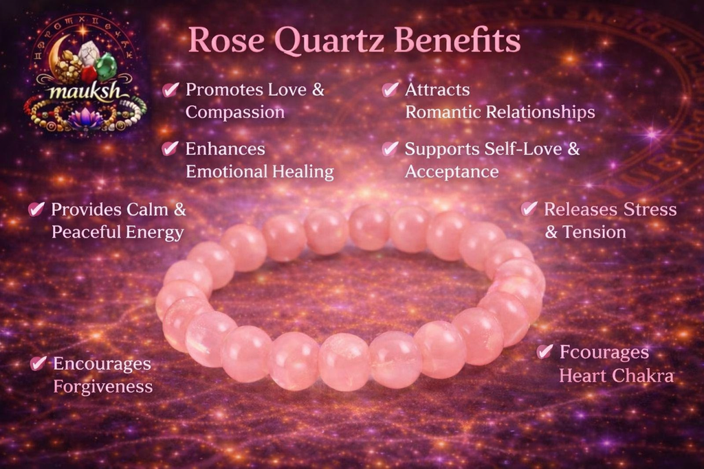 Rose Quartz Bracelet for Love & Self-Love | Natural Crystal | Certified | Mauksh