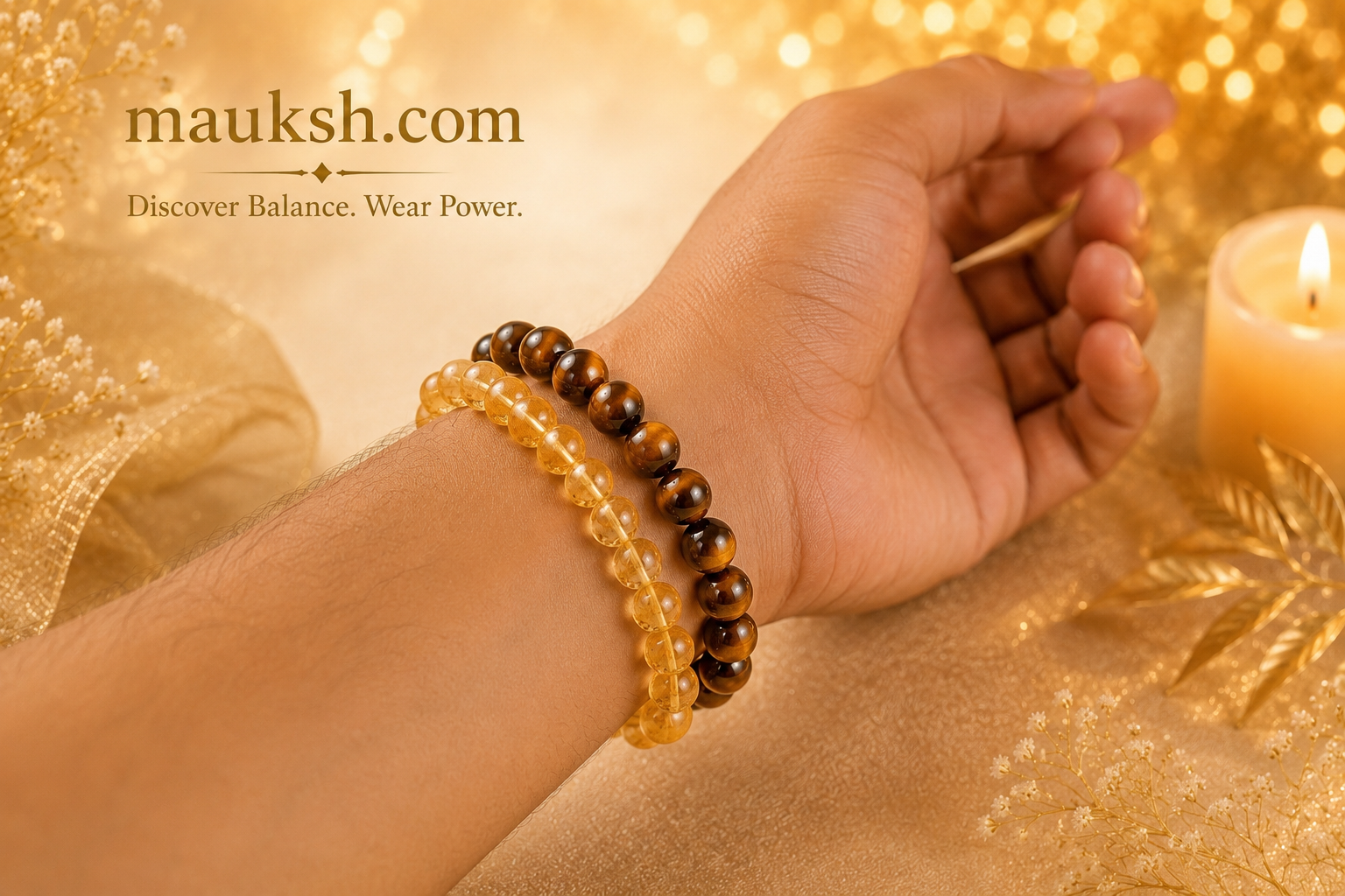 Original Tiger Eye & Citrine Bracelet Combo for Wealth, Confidence & Career Success | Natural Crystals | Certified | Mauksh