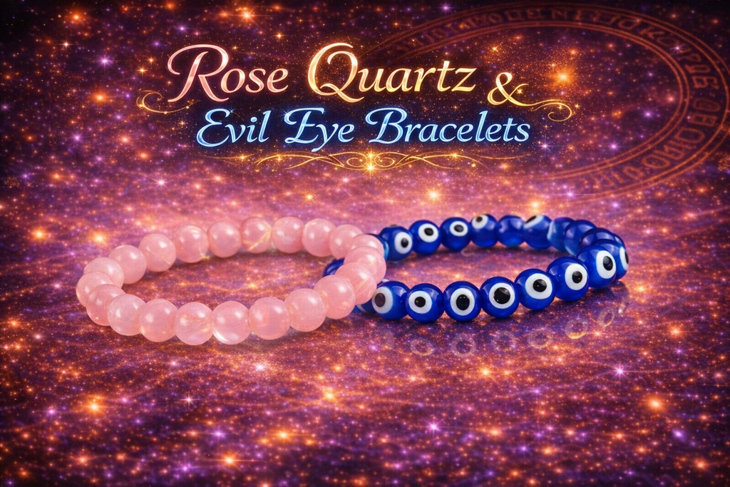 Rose Quartz & Evil Eye Bracelet Combo for Love & Protection | Certified | Mauksh
