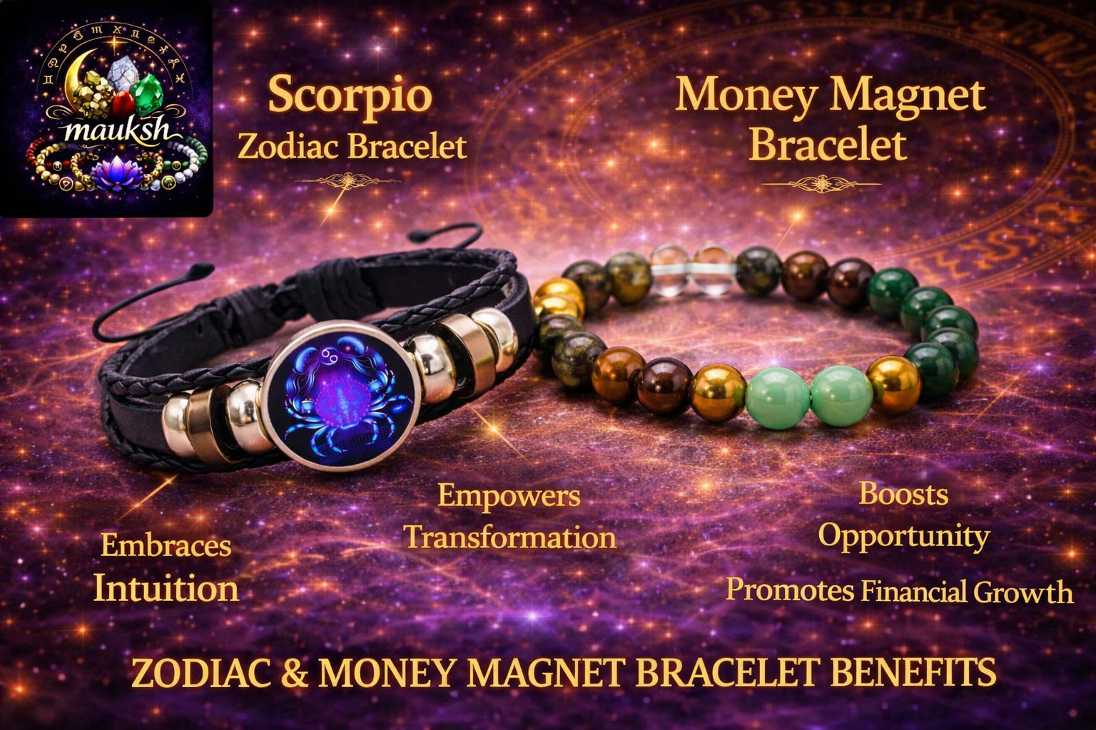 Money Magnet Zodiac Combo for Financial Growth & Destiny Alignment | Personalized Astrology Bracelet | Mauksh