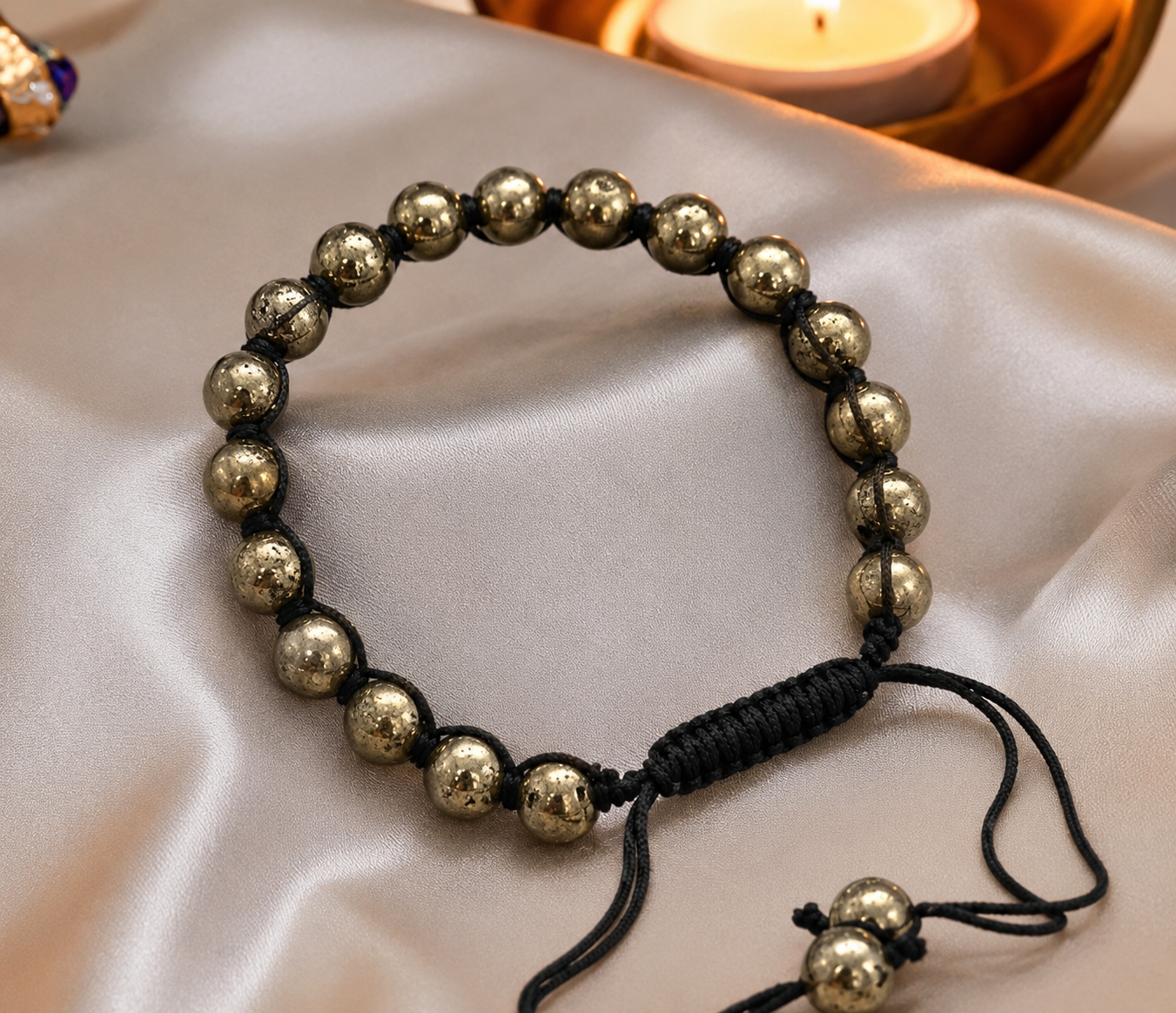 Original Pyrite Bracelet with Free Selenite Plate for Wealth & Money Attraction | Natural Crystal | Certified | Mauksh
