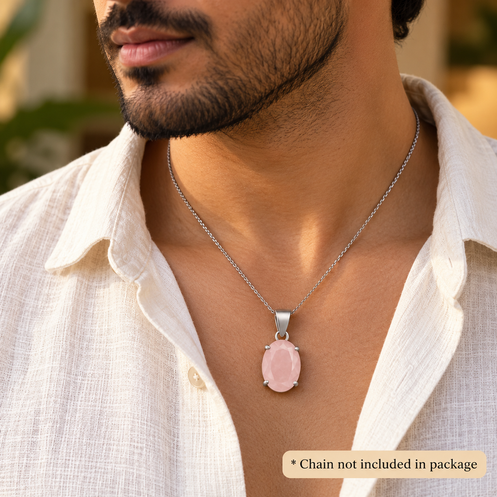 Original Rose Quartz Pendant with Free Raw Selenite Bowl for Love & Self-Love | Natural | Certified | Mauksh