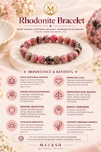 Original Rhodonite Bracelet with Free Raw Selenite Plate for Love, Emotional Balance & Self-Worth | Natural Crystal | Certified | Mauksh