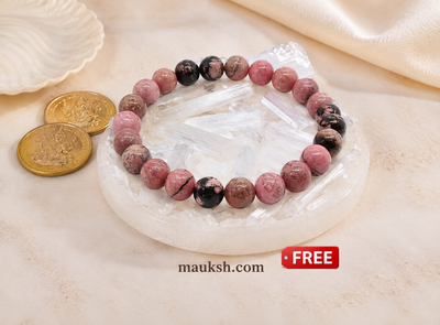 Original Rhodonite Bracelet with Free Raw Selenite Plate for Love, Emotional Balance & Self-Worth | Natural Crystal | Certified | Mauksh