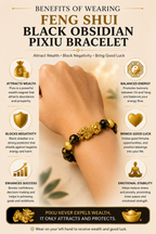 Original Pixiu Bracelet in Natural Black Obsidian – Feng Shui Wealth & Protection | Certified | Mauksh