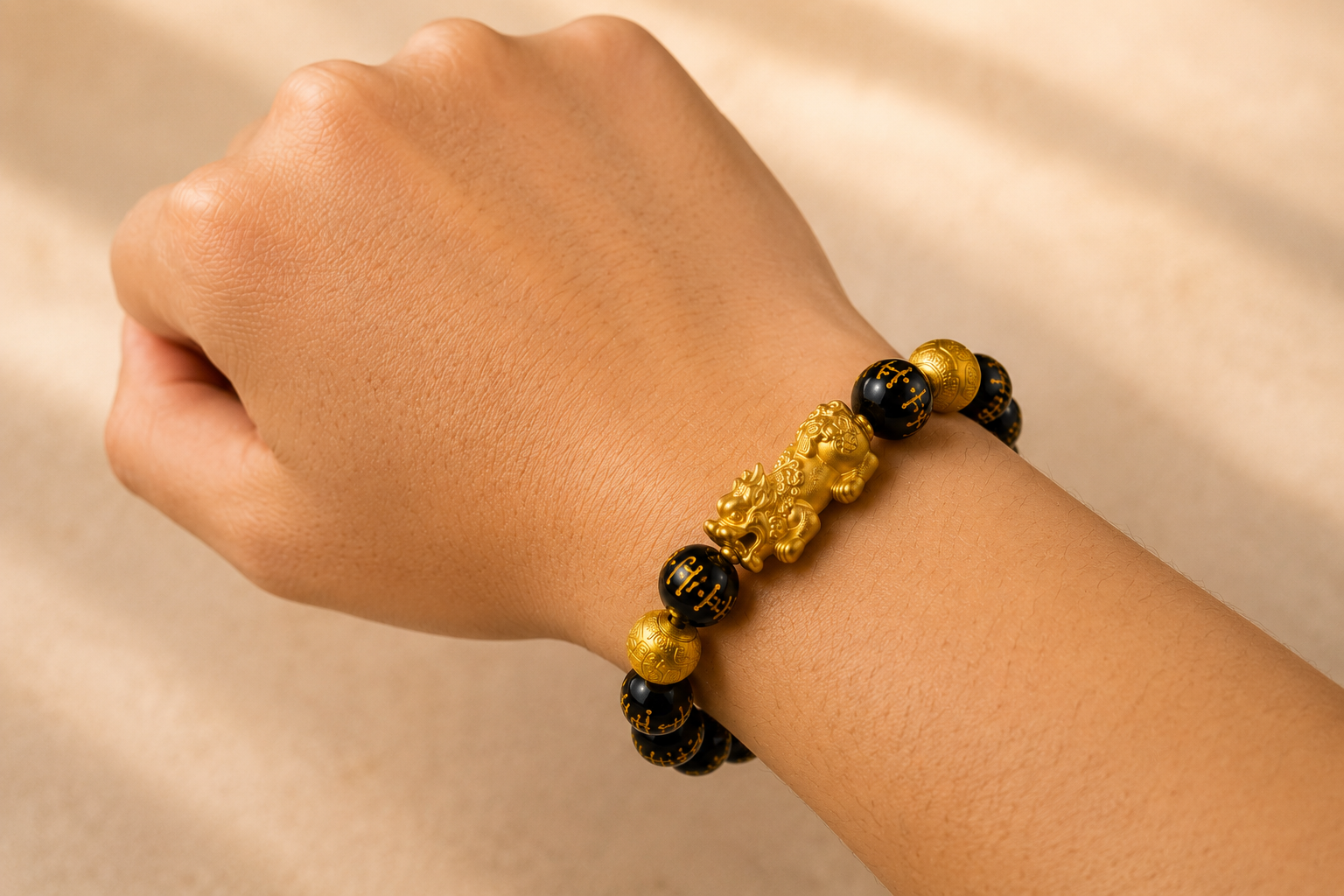 Original Pixiu Bracelet in Natural Black Obsidian – Feng Shui Wealth & Protection | Certified | Mauksh