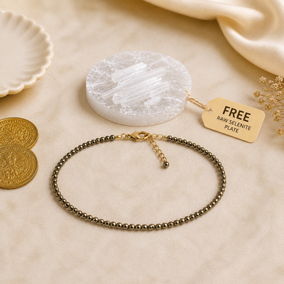 Original Pyrite Anklet with Free Raw Selenite Plate | Certified | Mauksh