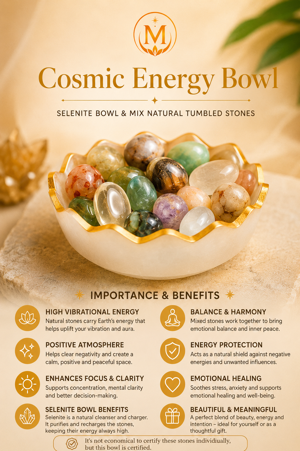 Mauksh Cosmic Energy Bowl with Natural Tumbled Stones & Selenite Bowl | Spiritual Home Décor | Natural