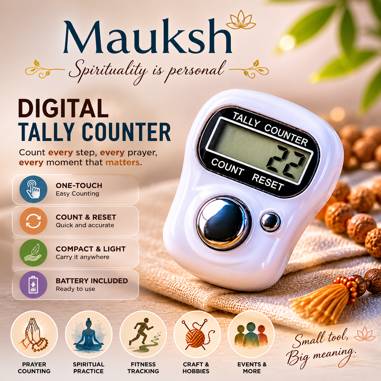 Digital Finger Tally Counter for Jaap, Meditation & Prayer | Mauksh