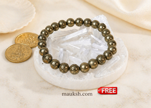 Original Pyrite Bracelet with Free Selenite Plate for Wealth & Money Attraction | Natural Crystal | Certified | Mauksh