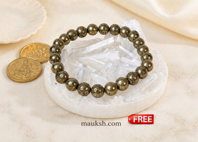 Original Pyrite Bracelet with Free Selenite Plate for Wealth & Money Attraction | Natural Crystal | Certified | Mauksh