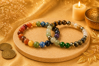 Original Money Magnet & 7 Chakra Bracelet Combo for Abundance, Balance & Positive Energy | Natural Crystals | Certified | Mauksh