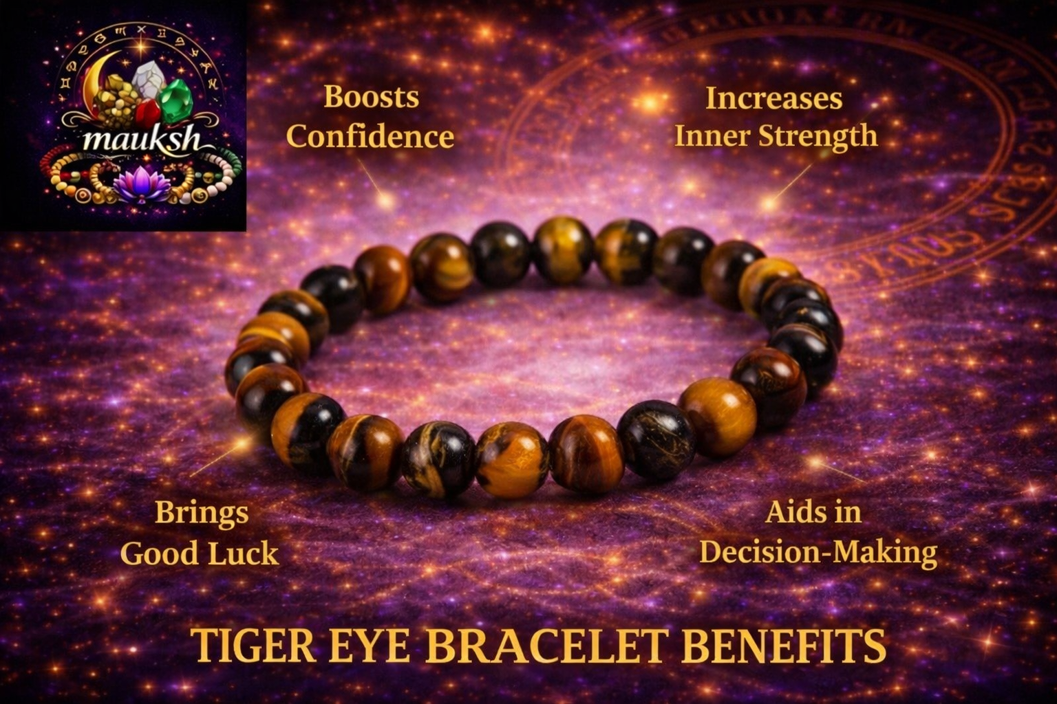Tiger Eye Bracelet for Courage & Career Success | Natural Crystal | Certified | Mauksh