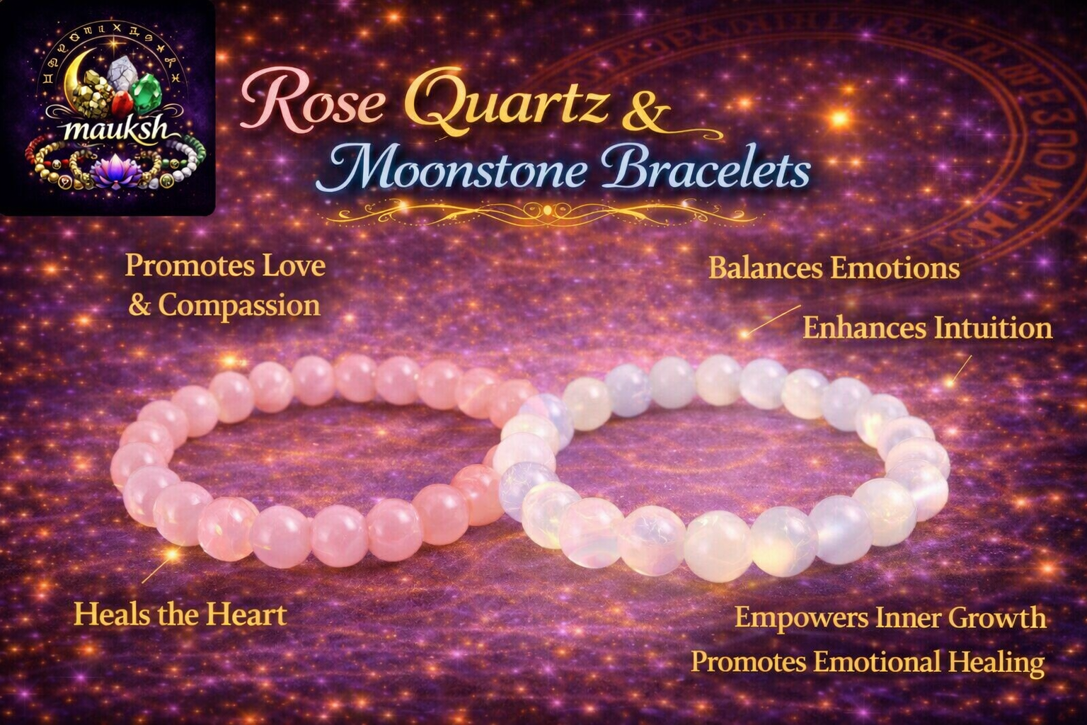 Rose Quartz & Moonstone Bracelet Combo for Love & Emotional Balance | Natural Crystals | Certified | Mauksh
