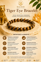 Original Tiger Eye Bracelet with Free Raw Selenite Plate for Courage & Career Success | Natural Crystal | Certified | Mauksh