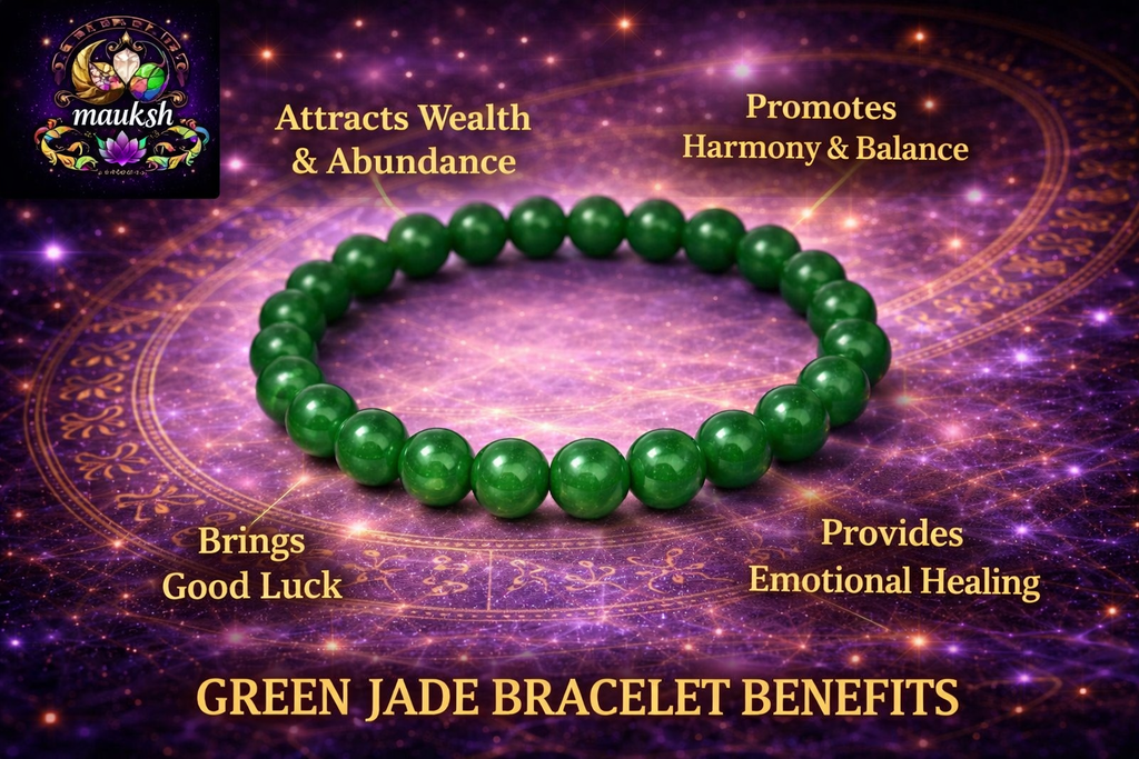 Green Jade Bracelet for Luck, Prosperity & Growth | Natural Crystal | Certified | Mauksh