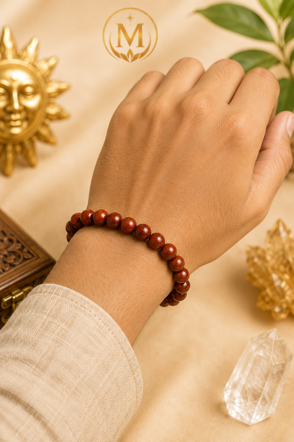 Original Red Jasper Bracelet for Strength, Courage, Grounding & Stability | Natural Crystal | Certified | Mauksh