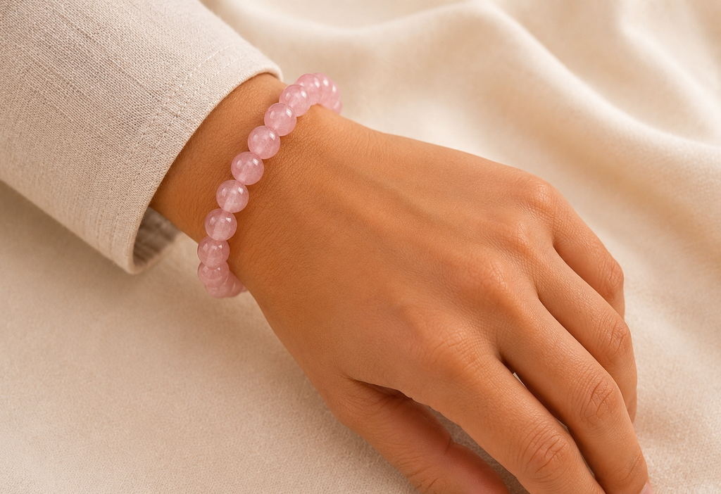 Original Rose Quartz Bracelet with Free Raw Selenite for Love & Self-Love | Natural Crystal | Certified | Mauksh