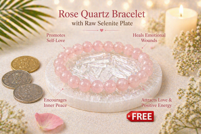 Original Rose Quartz Bracelet with Free Raw Selenite for Love & Self-Love | Natural Crystal | Certified | Mauksh